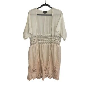 POL Boho Crochet Lace Kimono Cardigan Cream Open Front Embroidered Eyelet Medium
